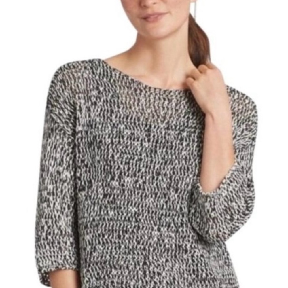 Eileen Fisher Black and White Crew Neck Sweater